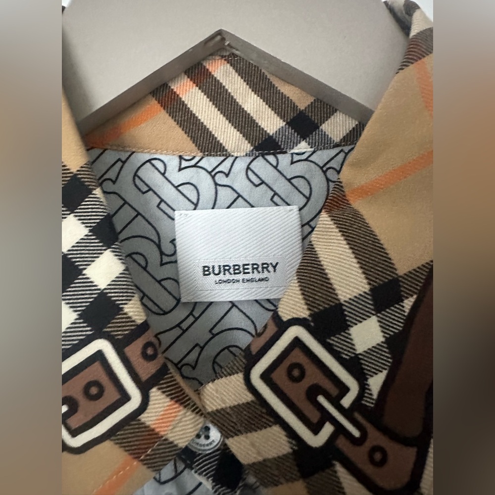Burberry 100 Silk Seahorse Print Shirt Dress with Heritage Check Collar Cuffs 4 - Picture 7 of 11